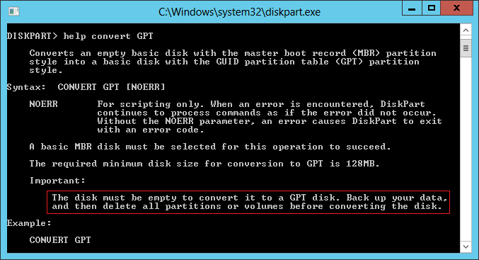Conversão do Diskpart