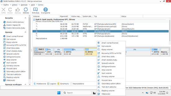 Menedżer partycji serwera