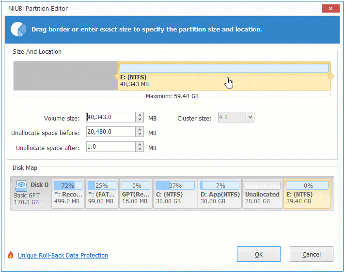 Move unallocated partition