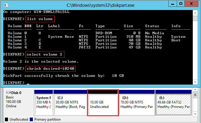 Partição C diminuída