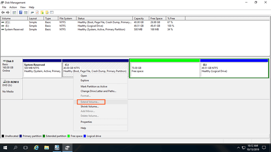 Não é possível estender