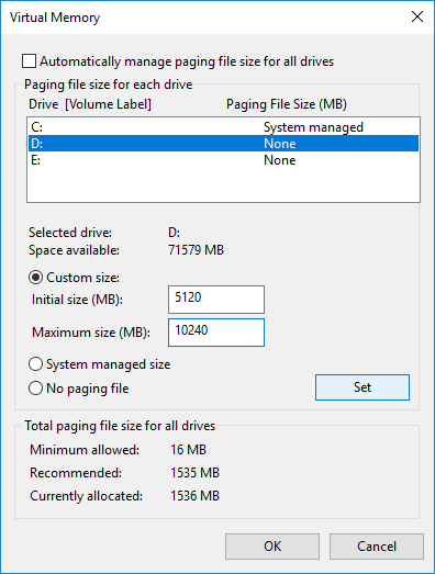 Redefinir Arquivo de Paginação