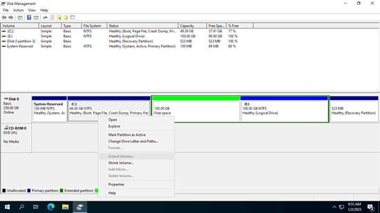 Não é possível estender a unidade C